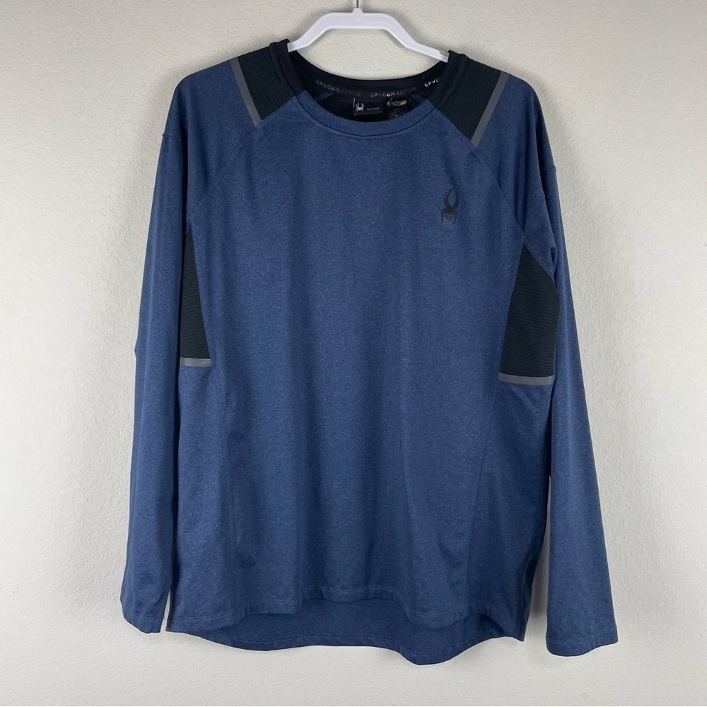 Spyder Active Blue Black Long Sleeve Athletic Athleisure Thick Shirt Size Large